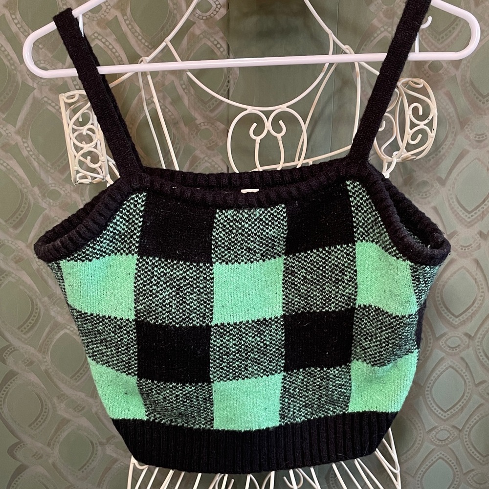 Green and Black Knit Crop Top